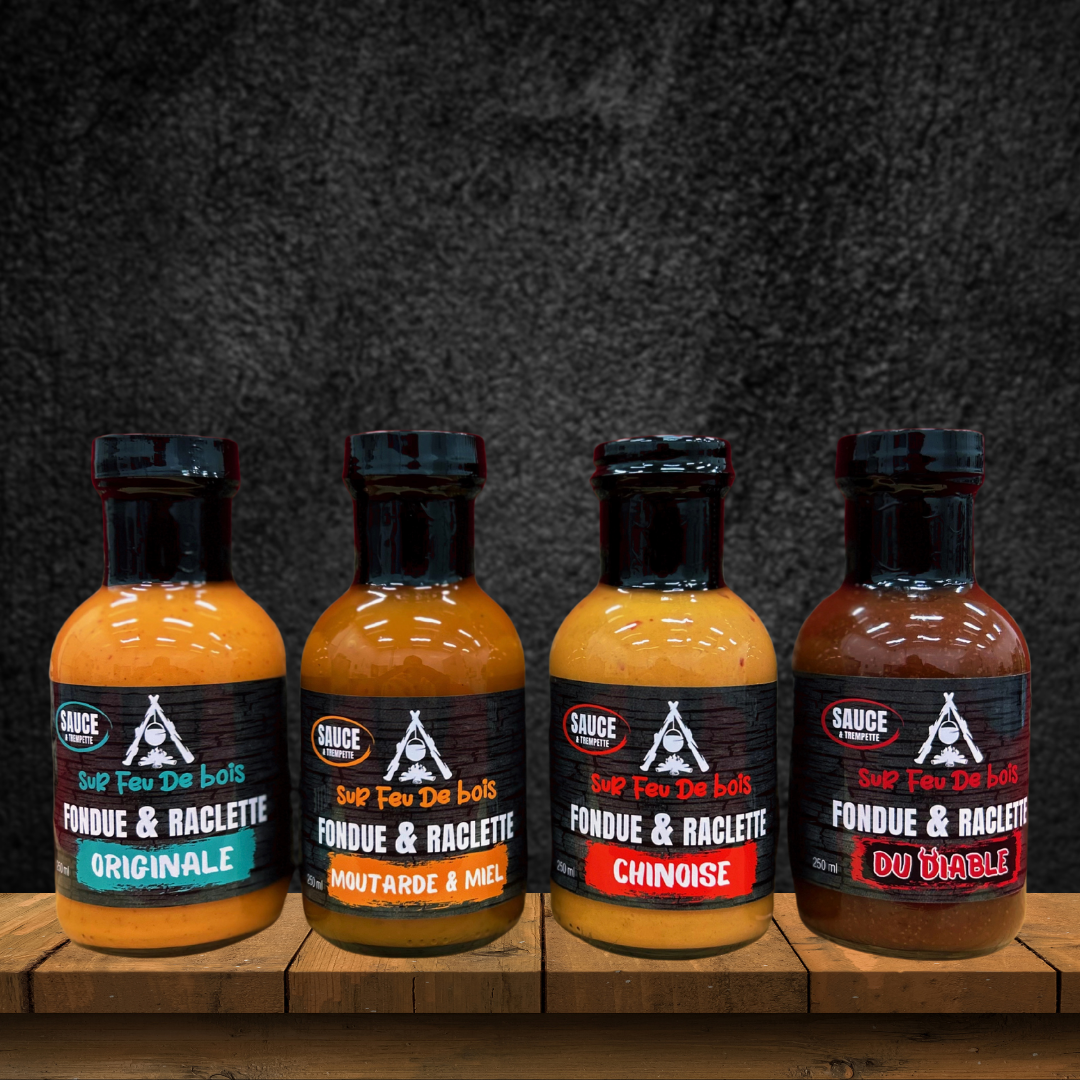 Coffret cadeau Sauces à fondue & raclette 3x250ml – Sur Feu De Bois Coffret cadeau Sauces à fondue & raclette 3x250ml – Sur Feu De Bois